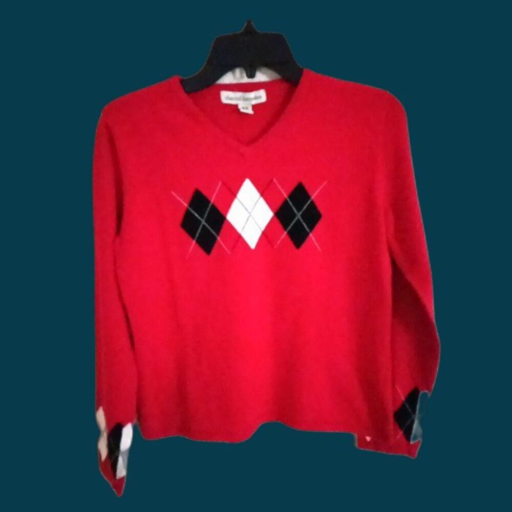 David Brooks Red Black Sweater Womens Size Medium Colorblock Long Sleeve